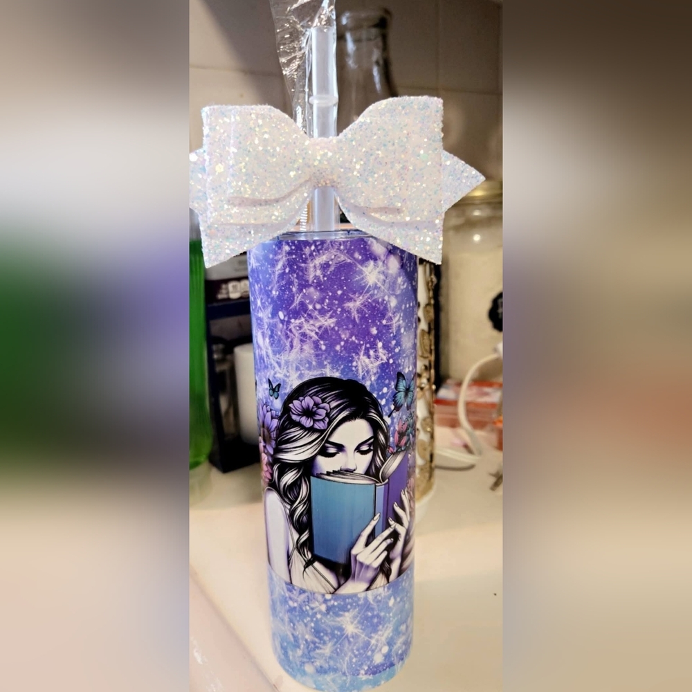 Book Inspired Tumbler W/Straw Topper